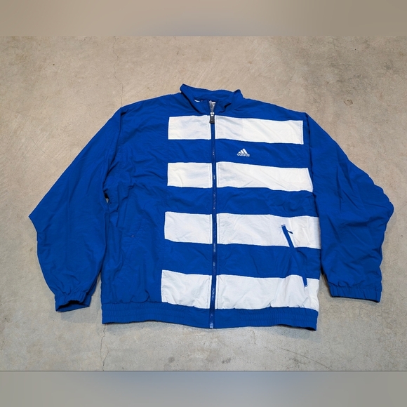 VTG 90s Adidas Blue and White Men's XXL Windbreaker Jacket - Picture 1 of 7